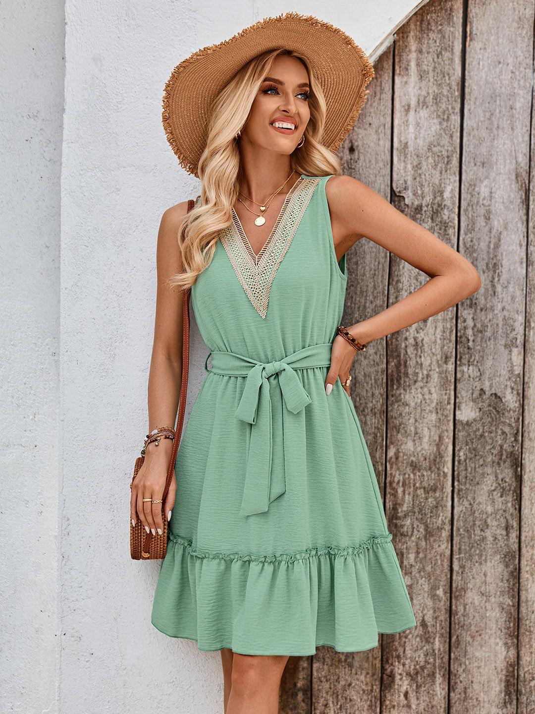 stylecast green v-neck fit & flare dress