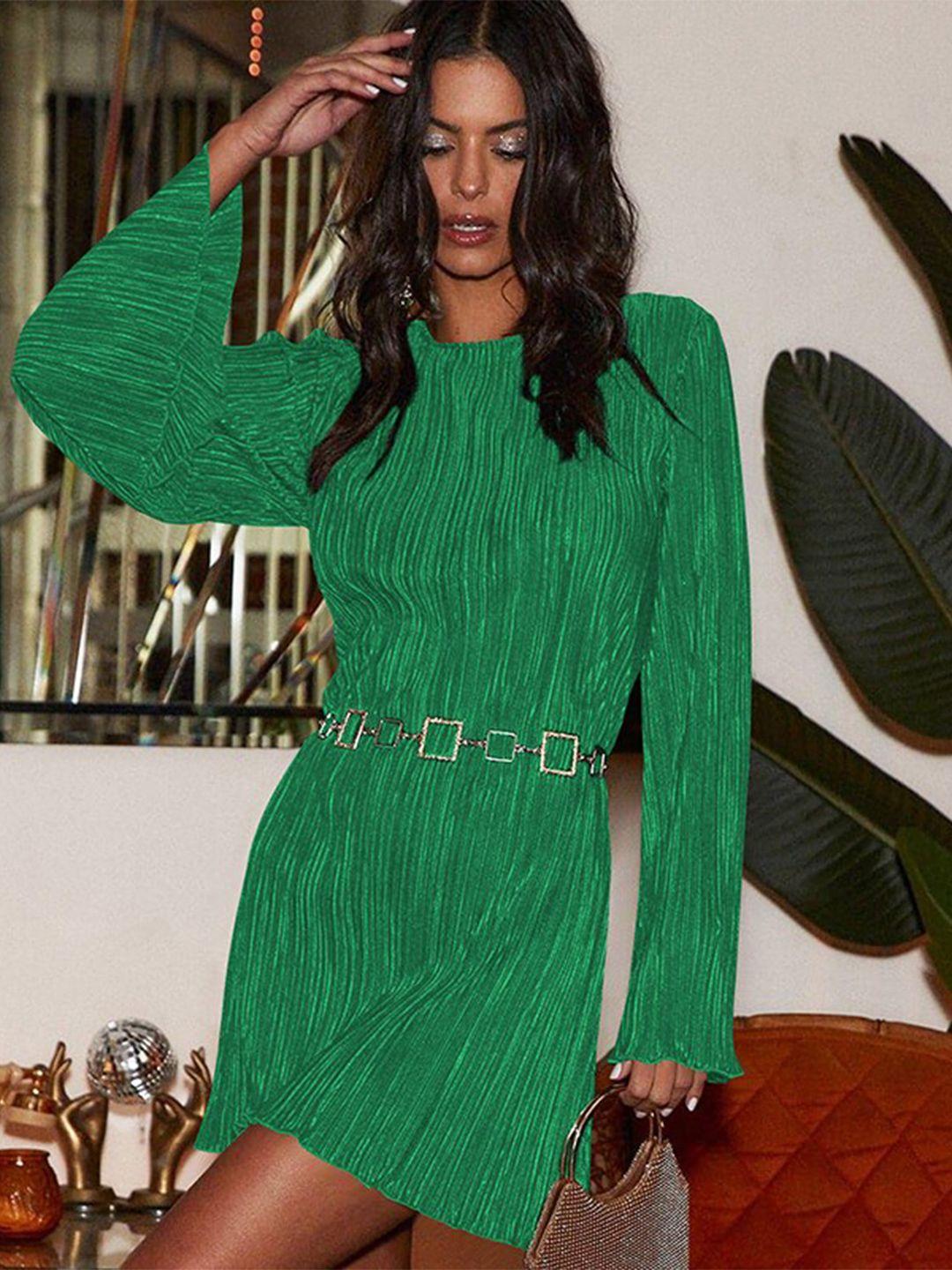 stylecast green vertical striped self design sheath dress