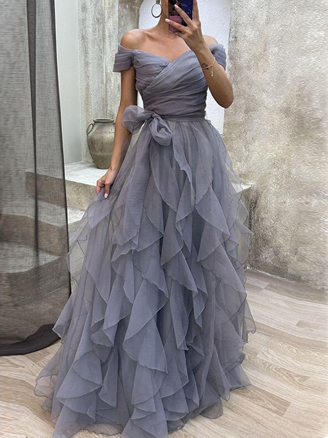 stylecast grey & purple sage off-shoulder ruffled maxi dress