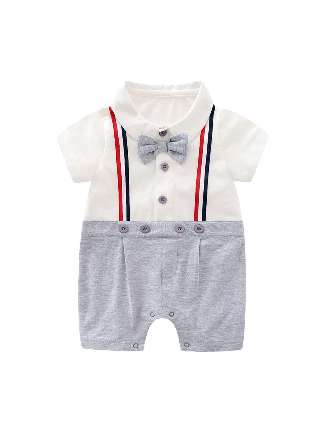 stylecast grey & white infant boys striped shirt collar cotton romper