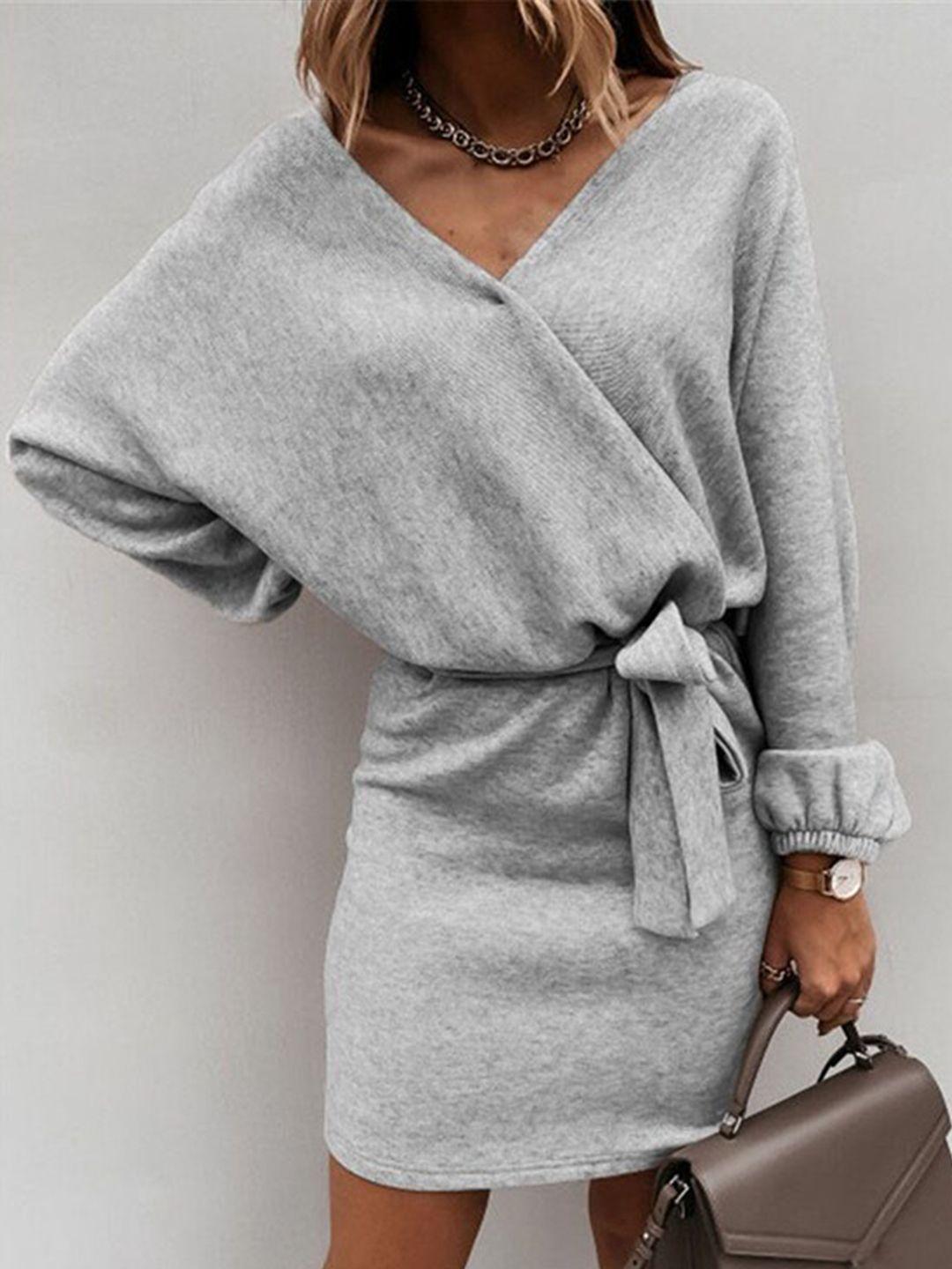 stylecast grey extended sleeves tie-up fit & flare mini dress