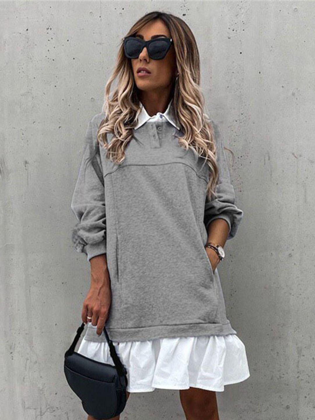stylecast grey shirt collar long sleeves a-line dress