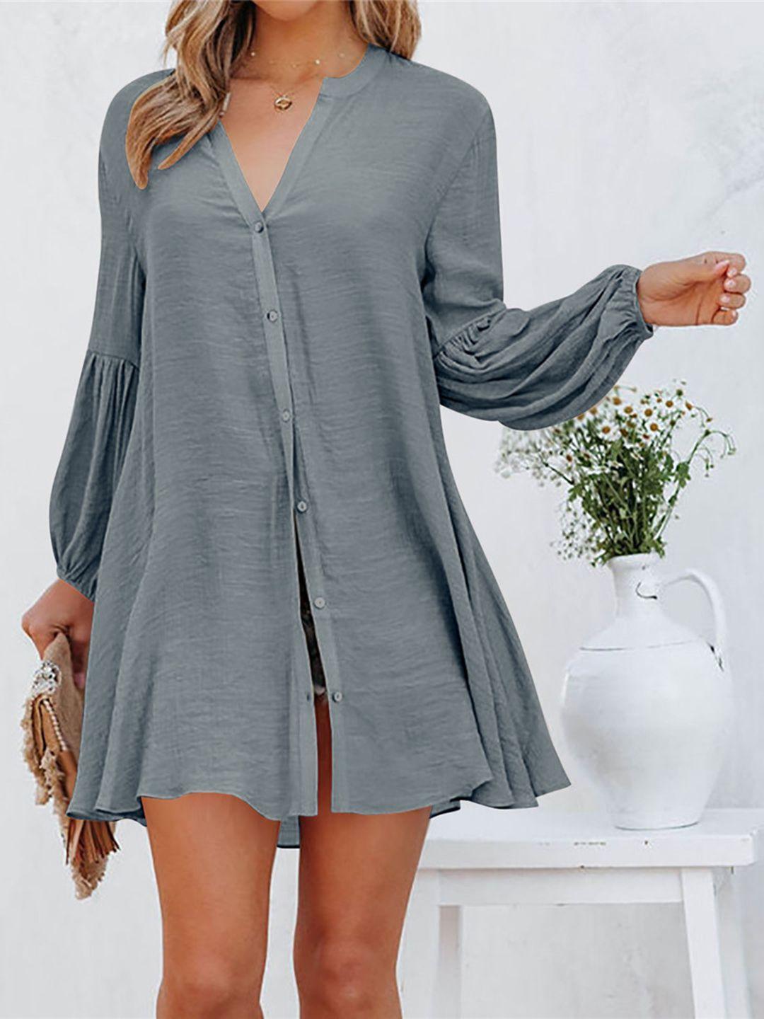 stylecast grey v-neck cuffed sleeves shirt mini dress