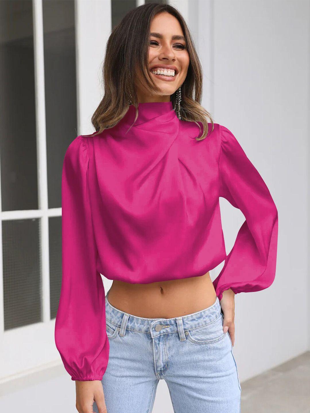 stylecast high neck cuffed sleeves crop top