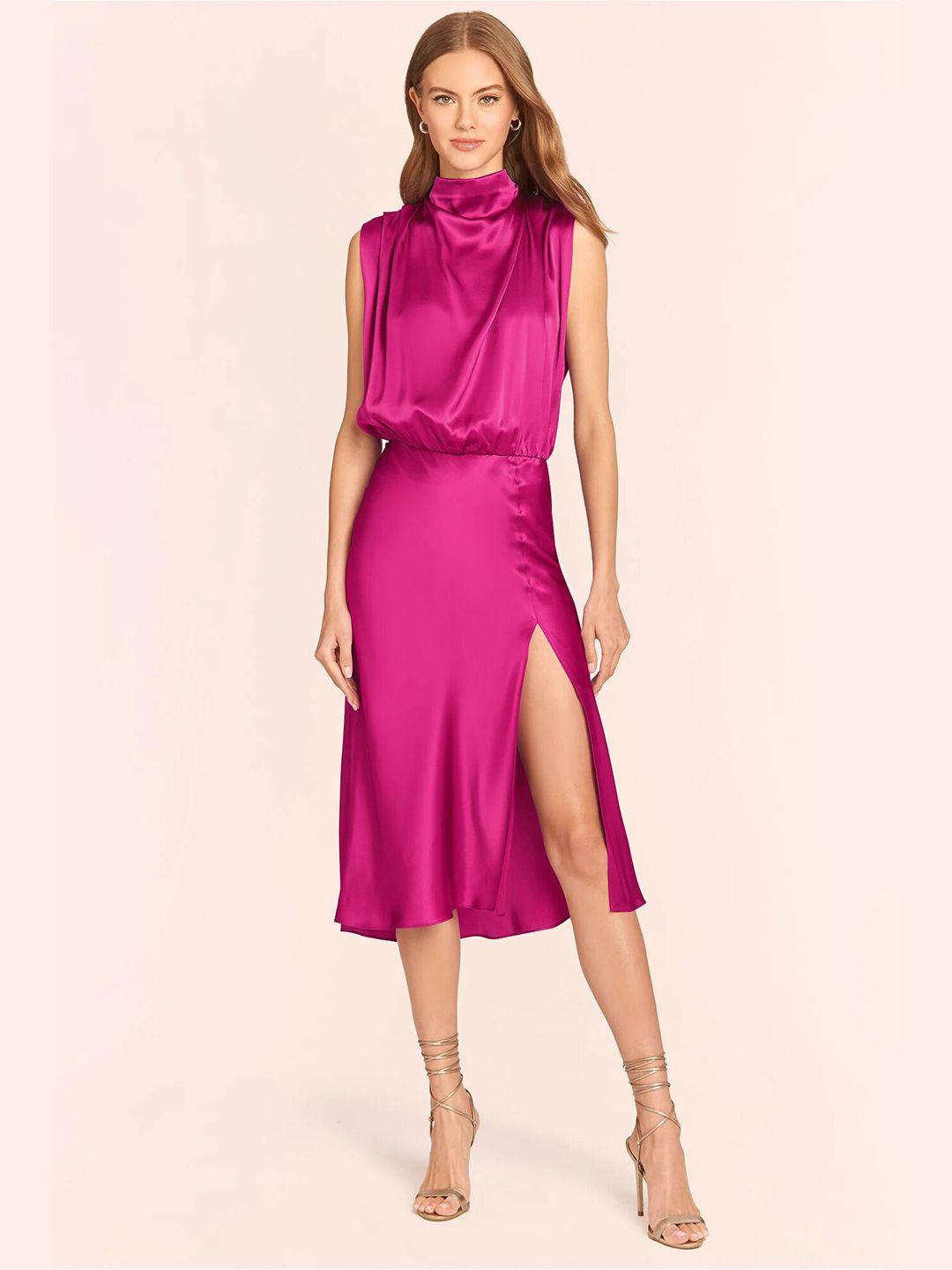 stylecast high neck side slit detail a-line midi dress