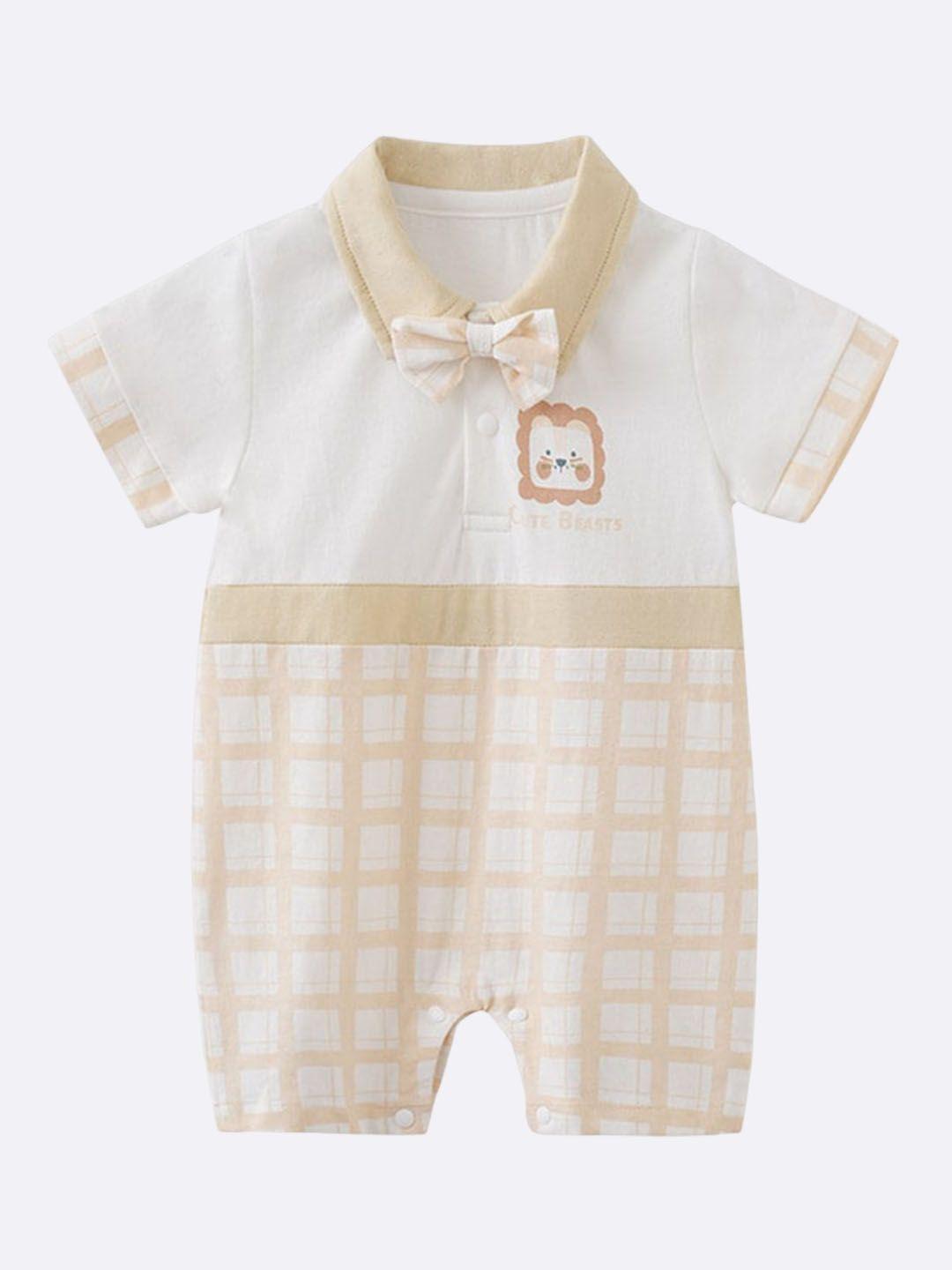 stylecast infant boys beige checked cotton rompers