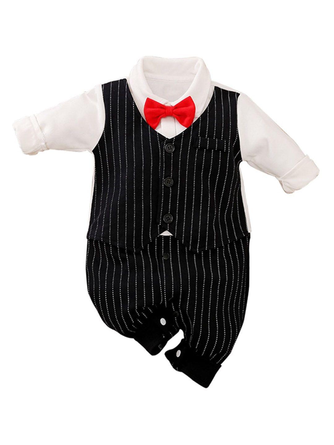 stylecast infant boys black & white striped cotton rompers