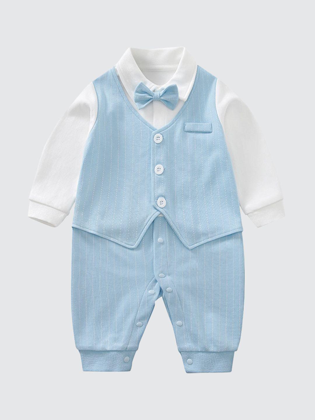 stylecast infant boys blue & white shirt collar cotton rompers