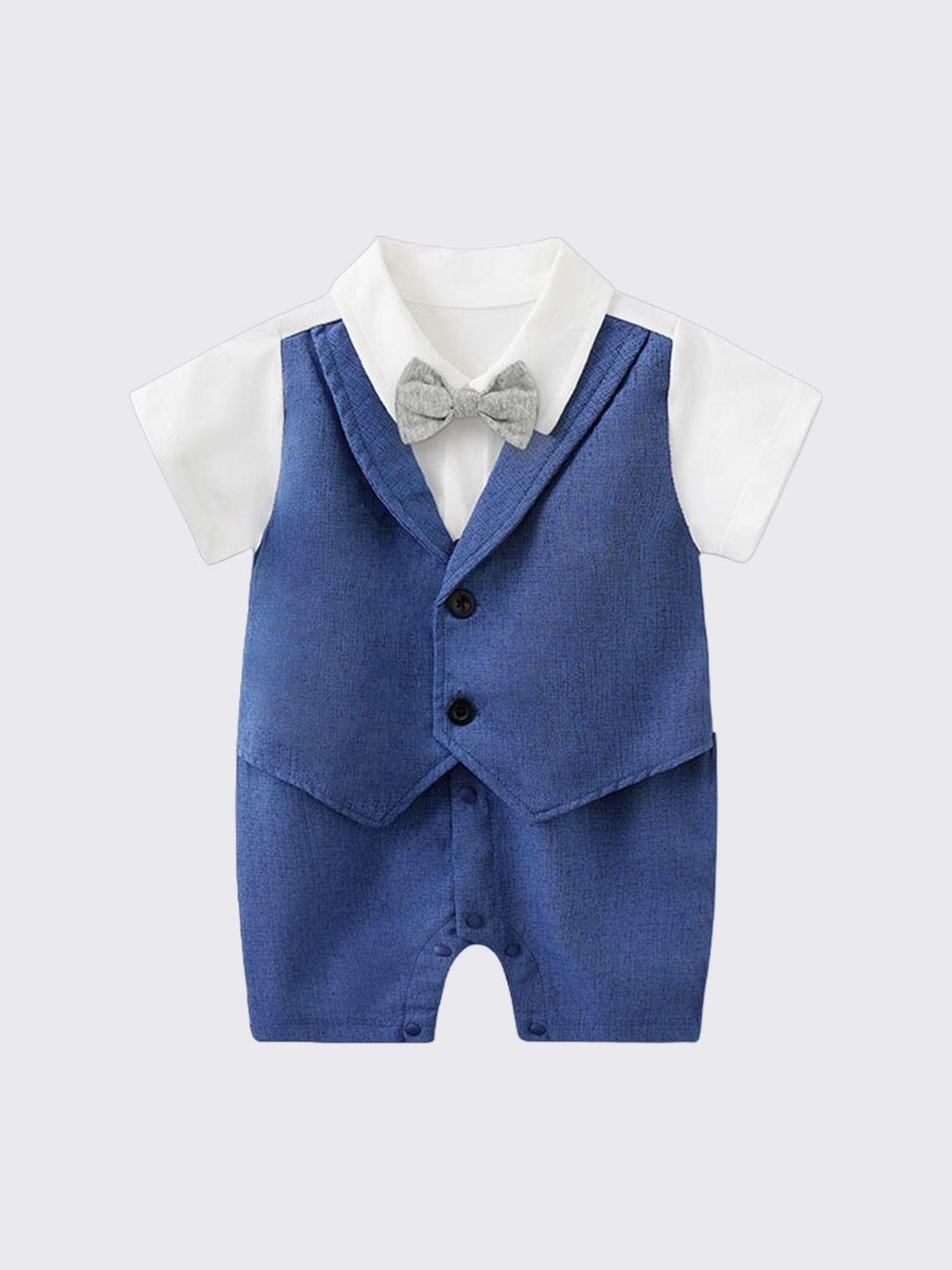 stylecast infant boys blue shirt collar cotton rompers