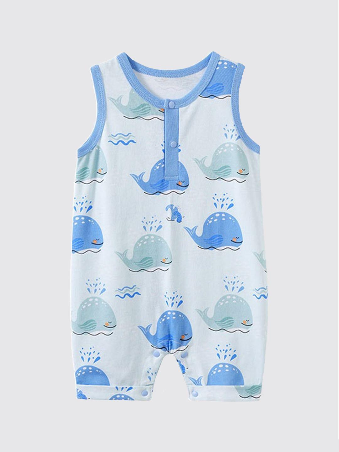stylecast infant boys grey & blue printed cotton rompers