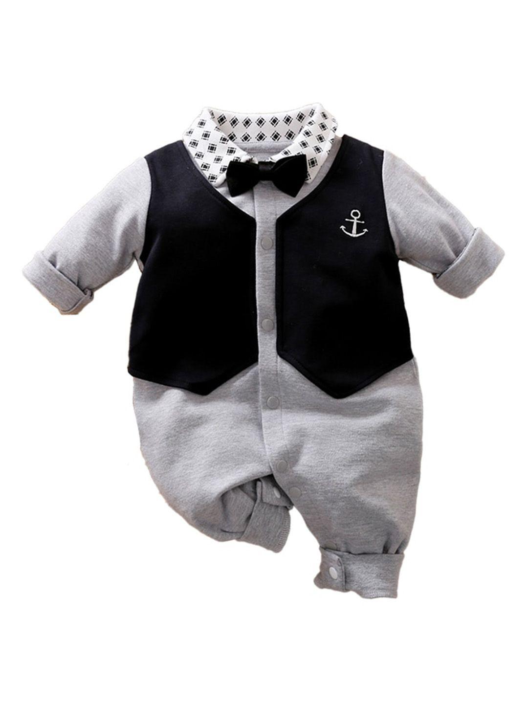 stylecast infant boys grey shirt collar cotton rompers