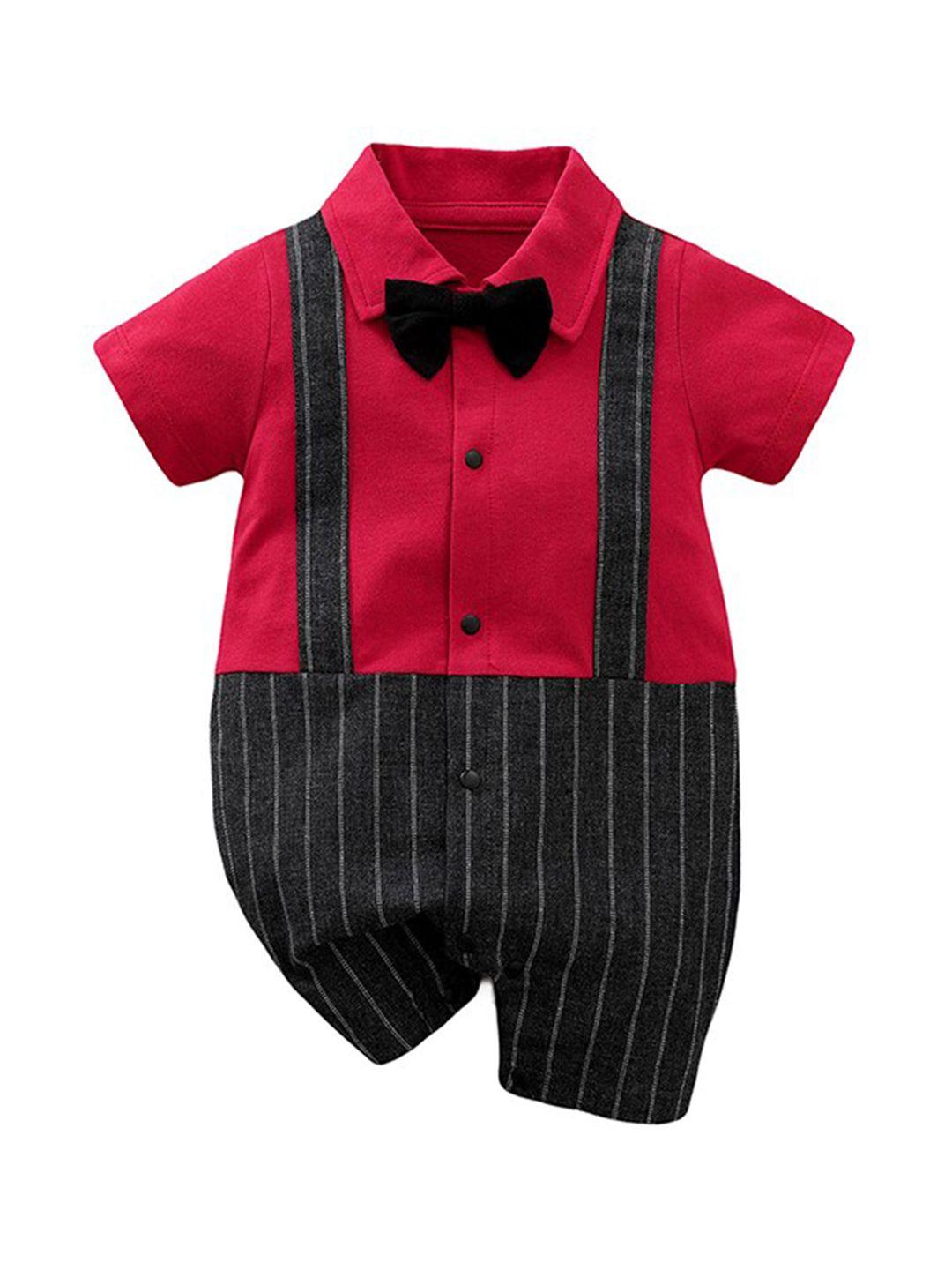 stylecast infant boys red & black striped pure cotton rompers