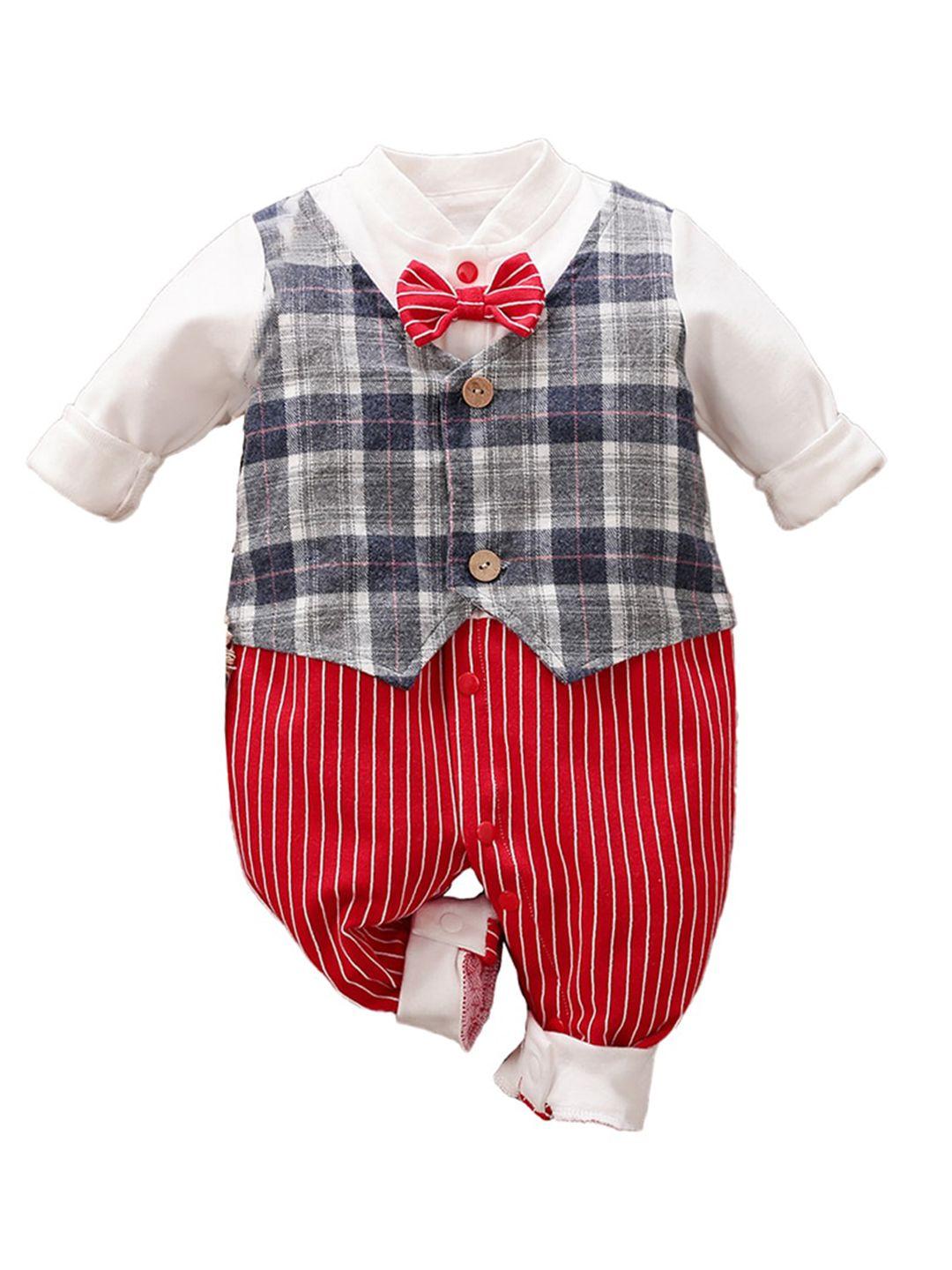 stylecast infant boys red checked cotton rompers