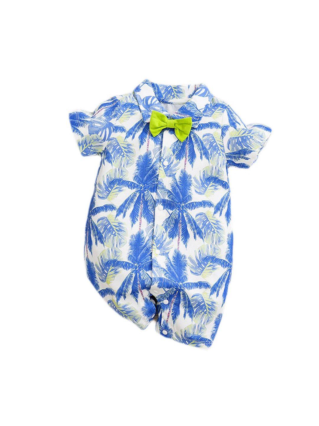 stylecast infant boys white & blue tropical printed cotton rompers