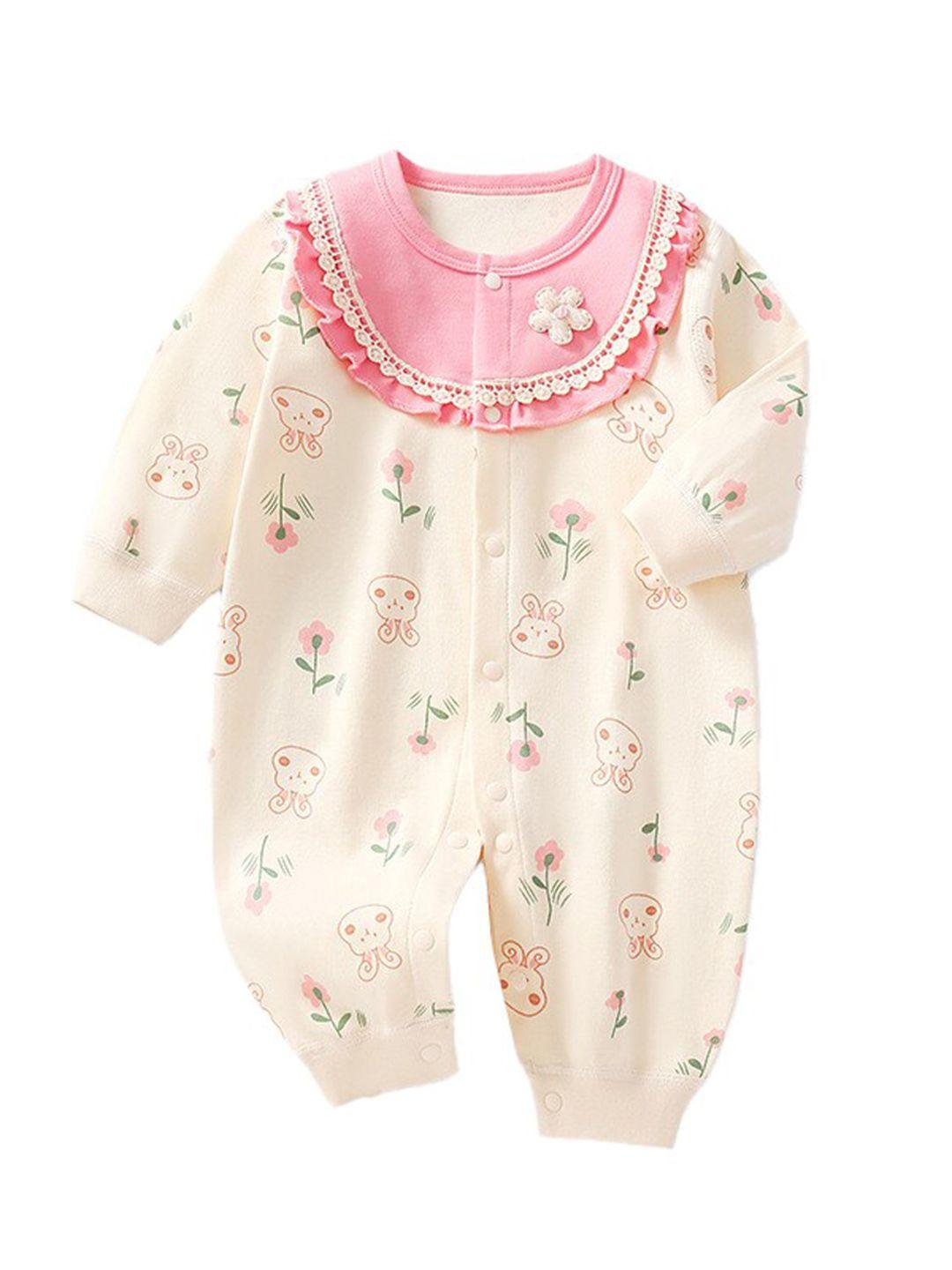stylecast infant girls pink printed cotton rompers