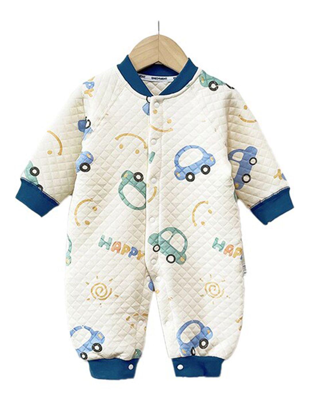 stylecast infants boys blue & white conversational printed rompers
