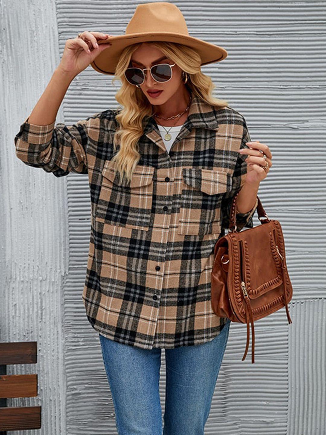 stylecast khaki checked spread collar shacket