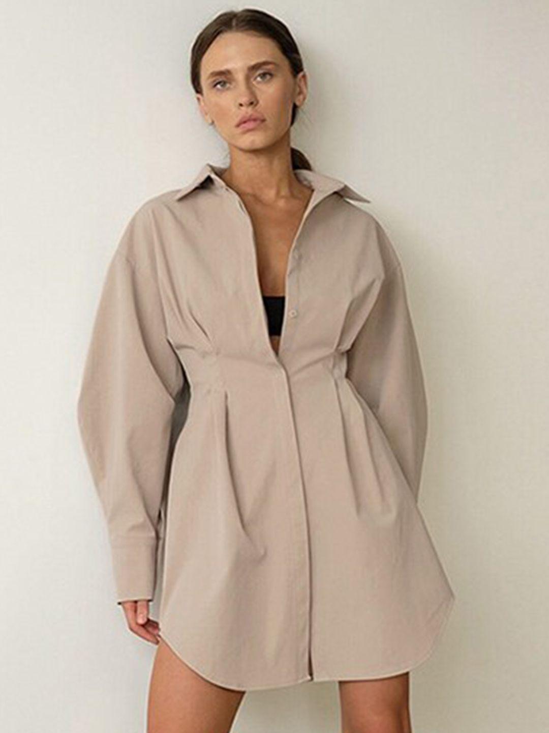 stylecast khaki cuffed sleeves shirt dress