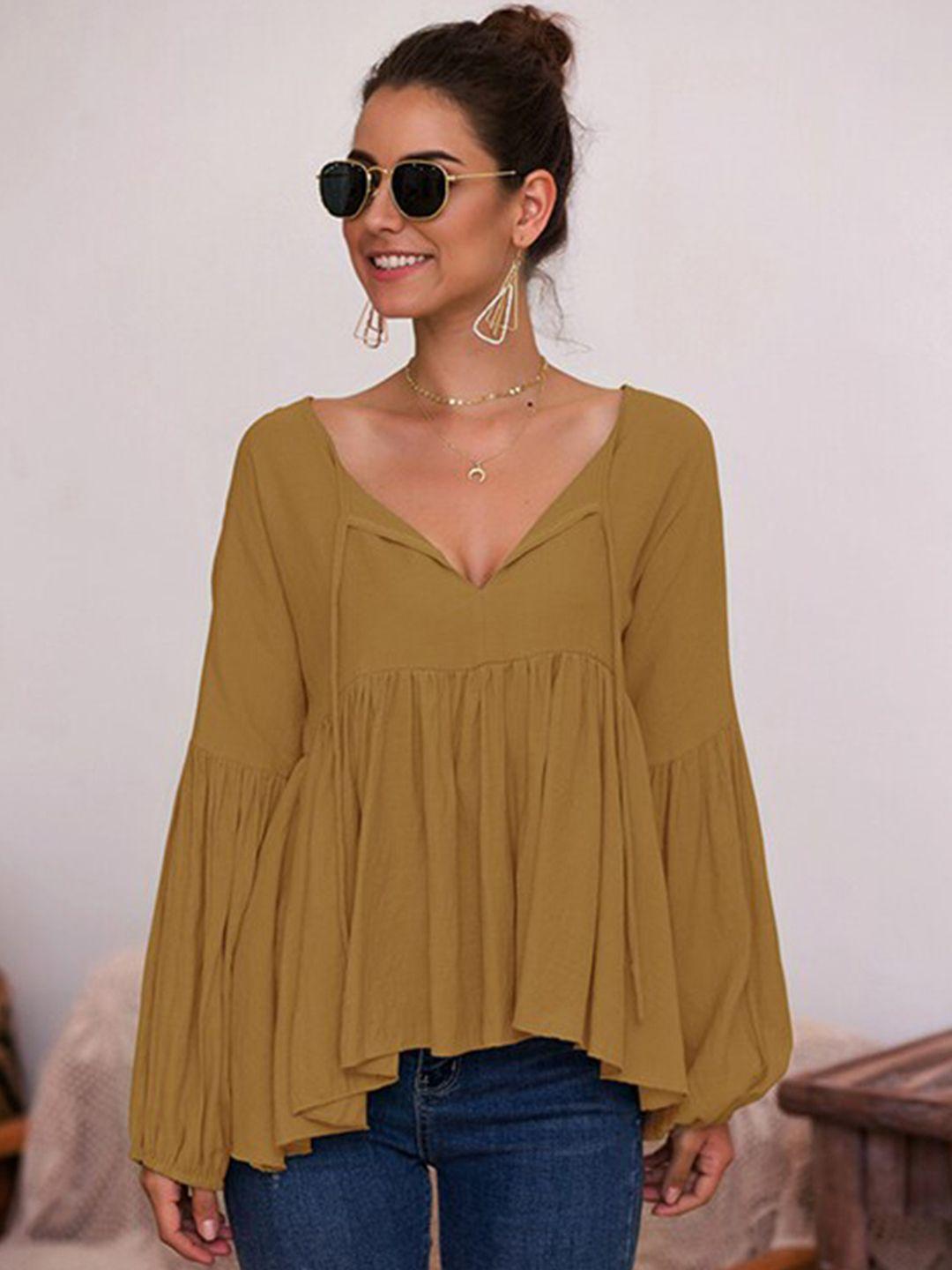 stylecast khaki puff sleeve peplum top