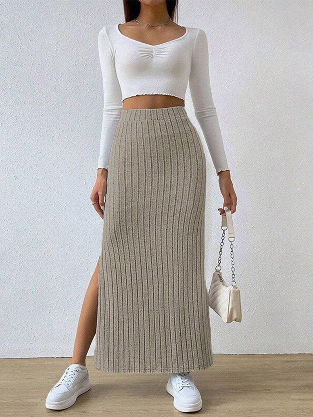 stylecast khaki striped maxi pencil skirts