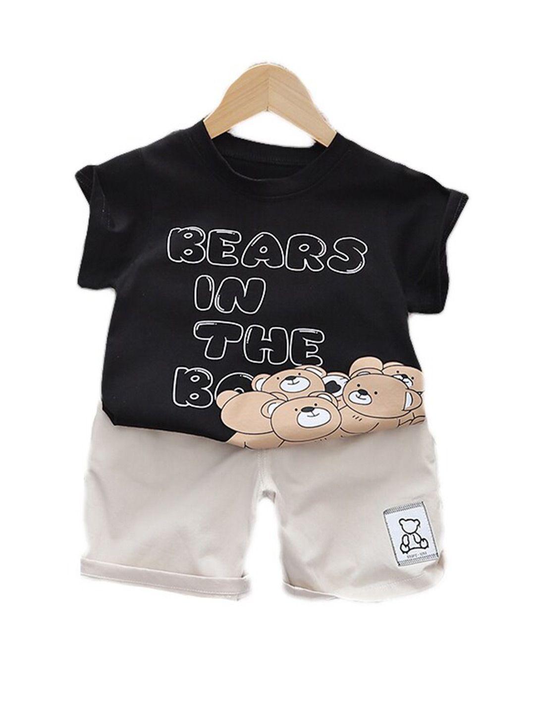 stylecast kids black typography printed pure cotton t-shirt with shorts clothing set