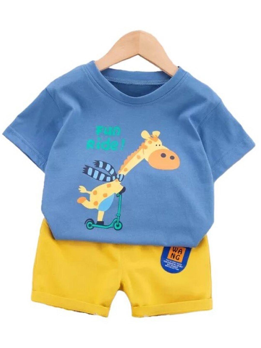 stylecast kids blue printed pure cotton t-shirt with shorts clothing set