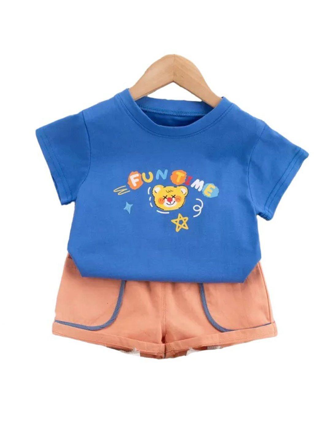 stylecast kids blue printed pure cotton t-shirt with shorts clothing set