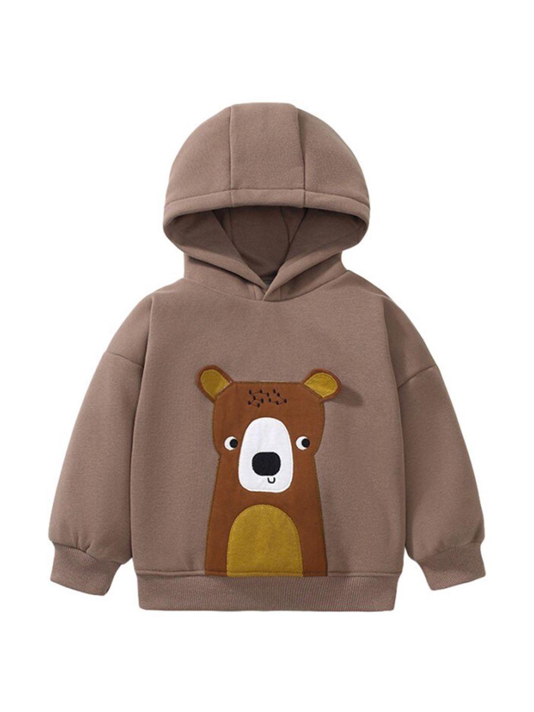 stylecast kids brown applique detail hooded cotton pullover