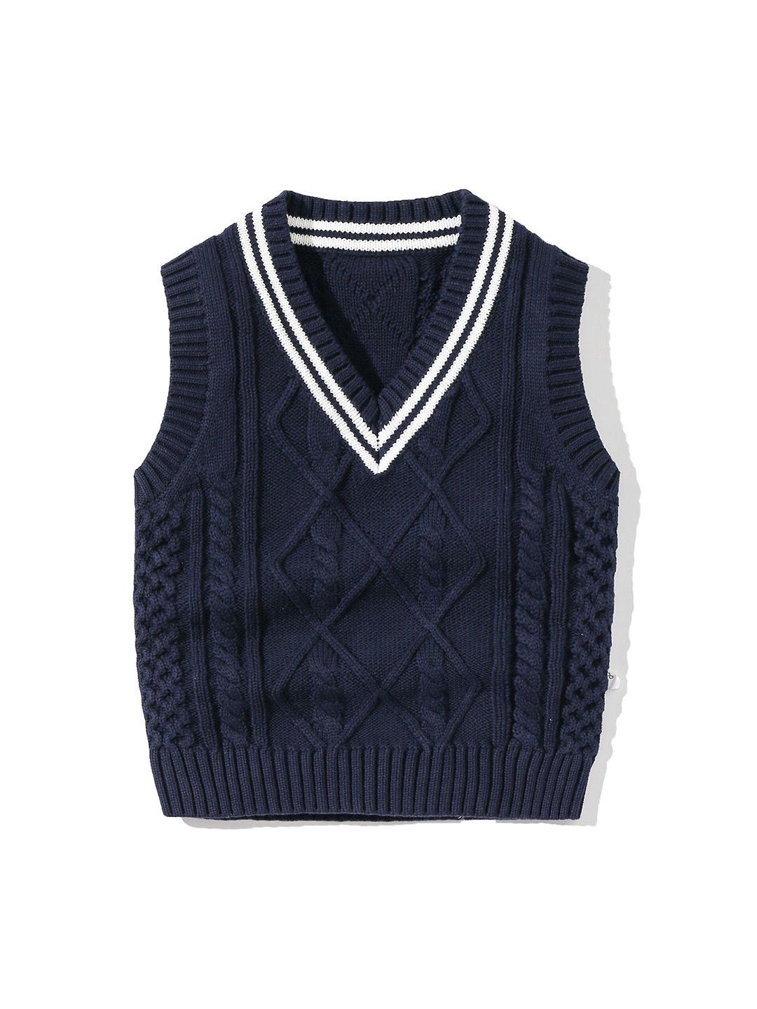 stylecast kids navy blue cable knit self design cotton sweater vest
