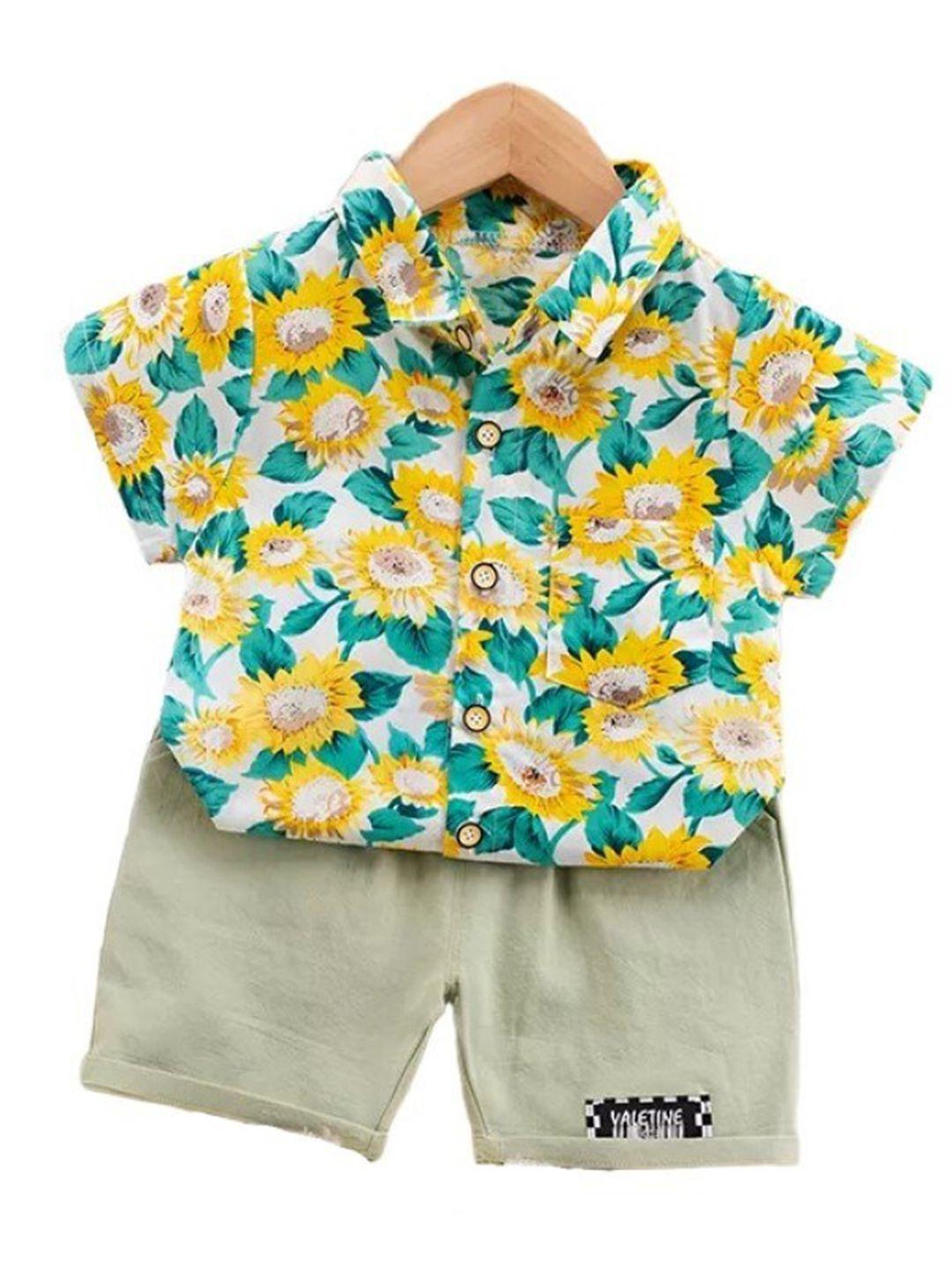 stylecast kids white floral printed pure cotton shirt with shorts clothing set