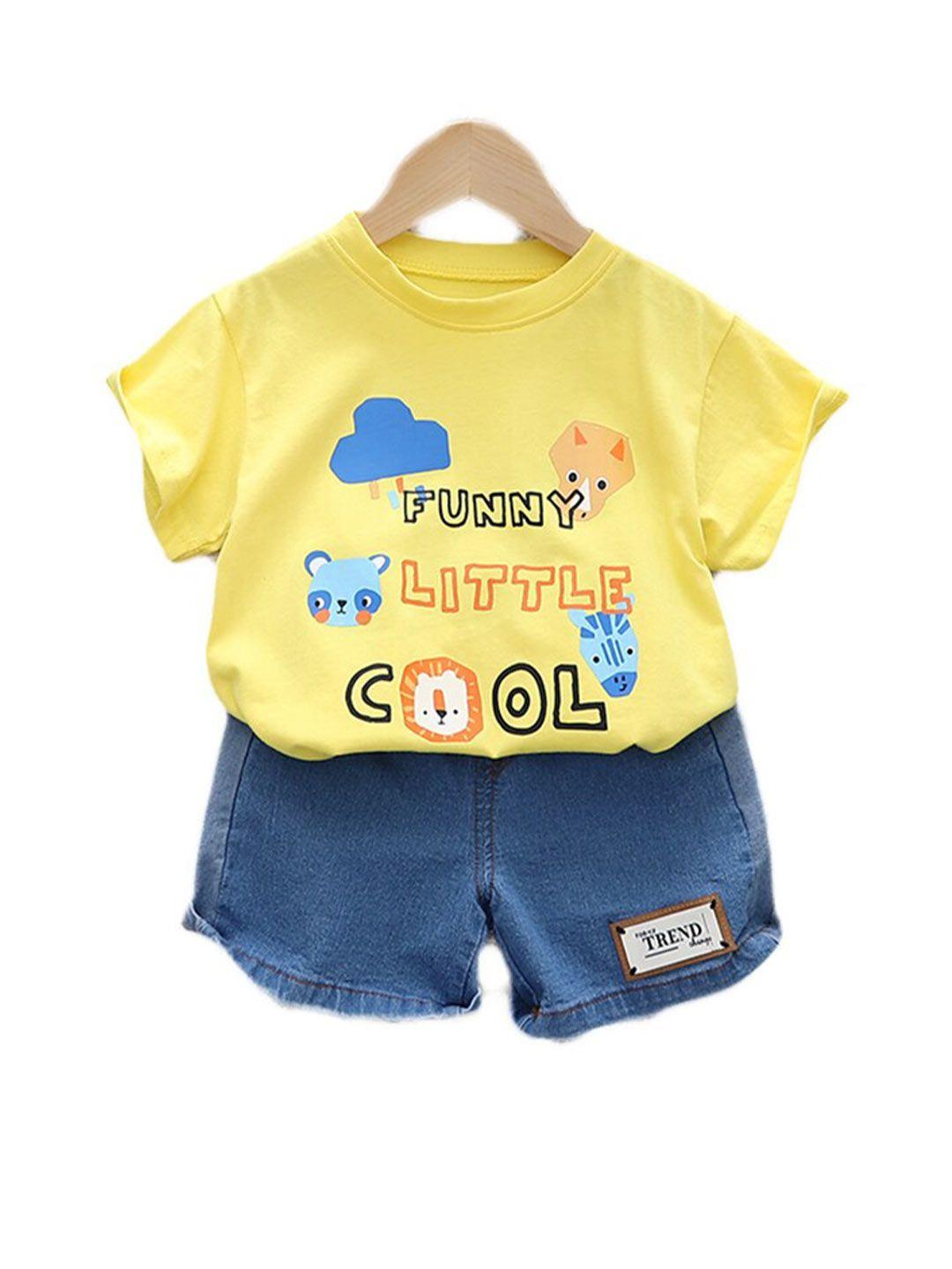 stylecast kids yellow printed pure cotton t-shirt with shorts