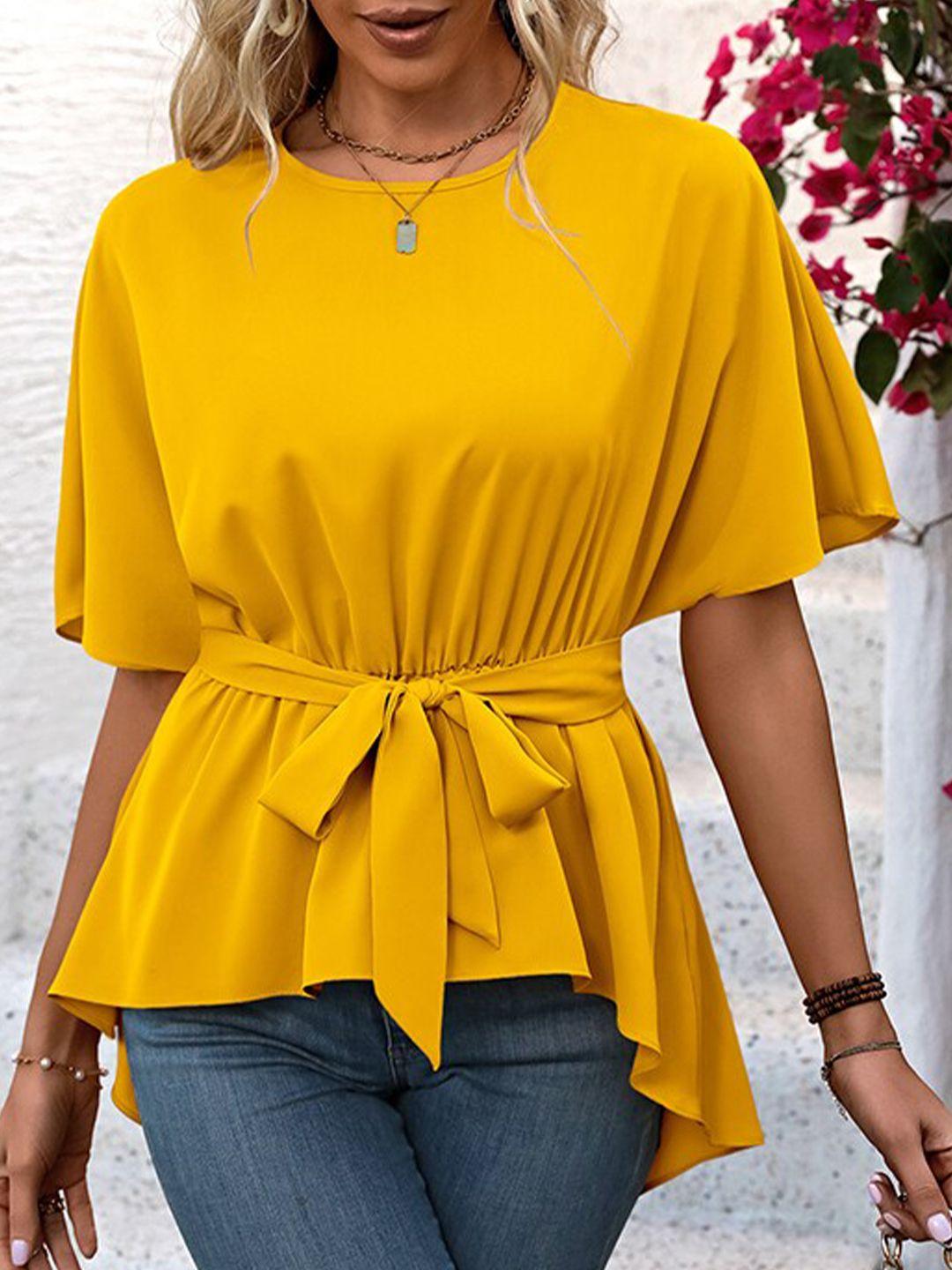 stylecast kimono sleeve ruffles cinched waist top