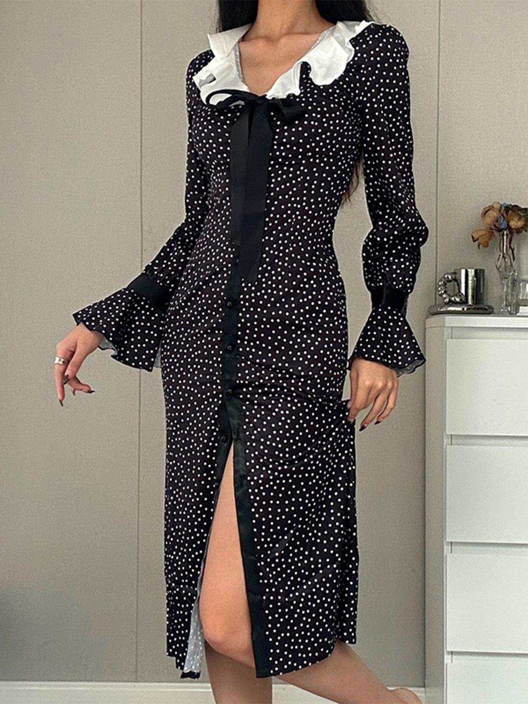 stylecast long flared sleeves polka dots print sheath dress