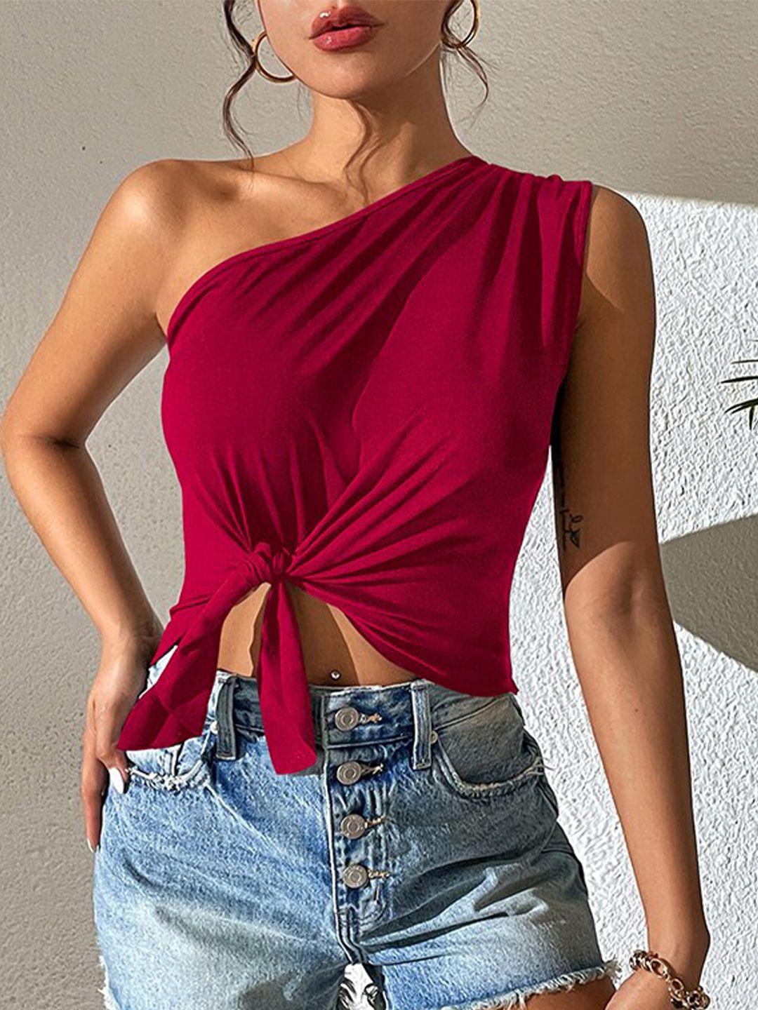 stylecast maroon one shoulder twisted crop top