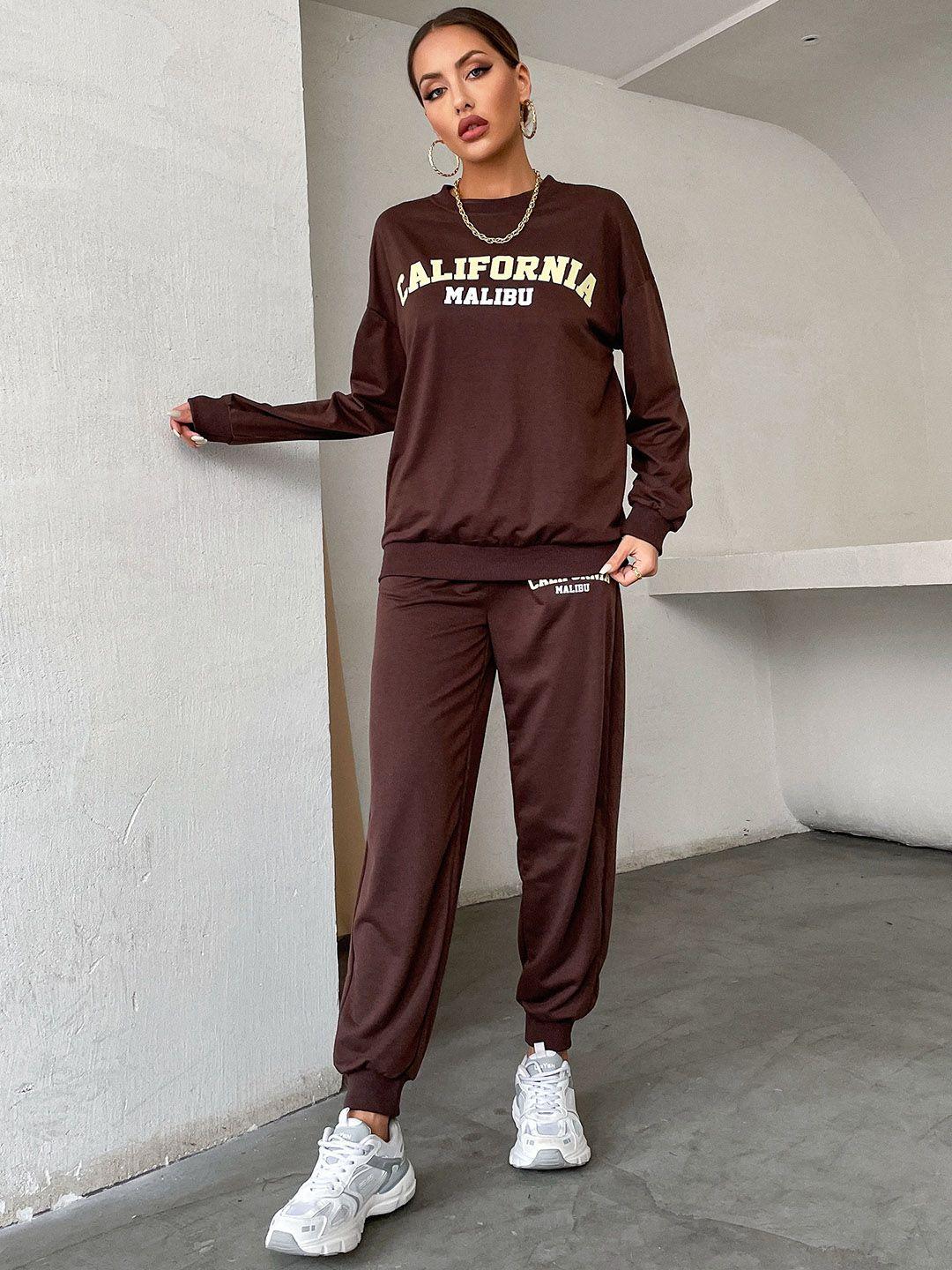 stylecast maroon typography printed sweatshirt with joggers