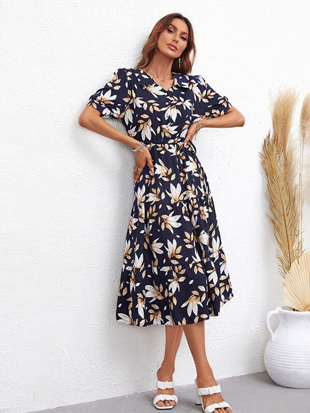 stylecast navy blue floral print layered midi dress