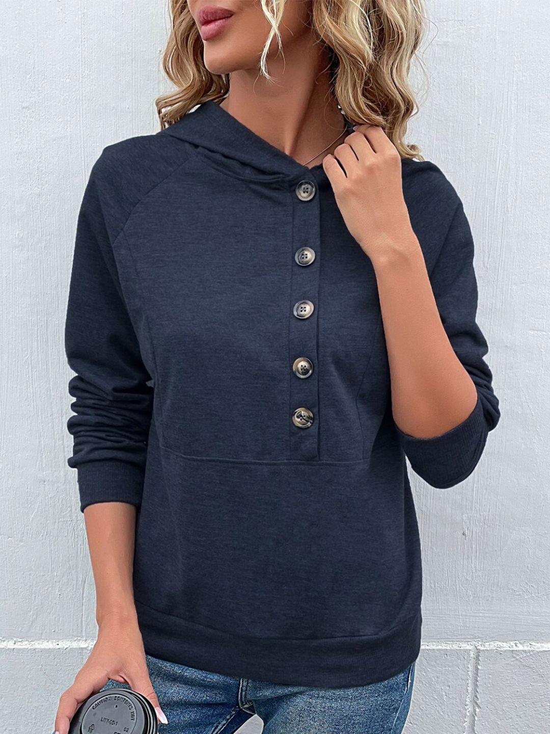 stylecast navy blue hooded long sleeves regular top