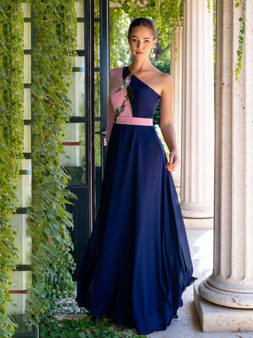 stylecast navy blue one shoulder a-line maxi dress