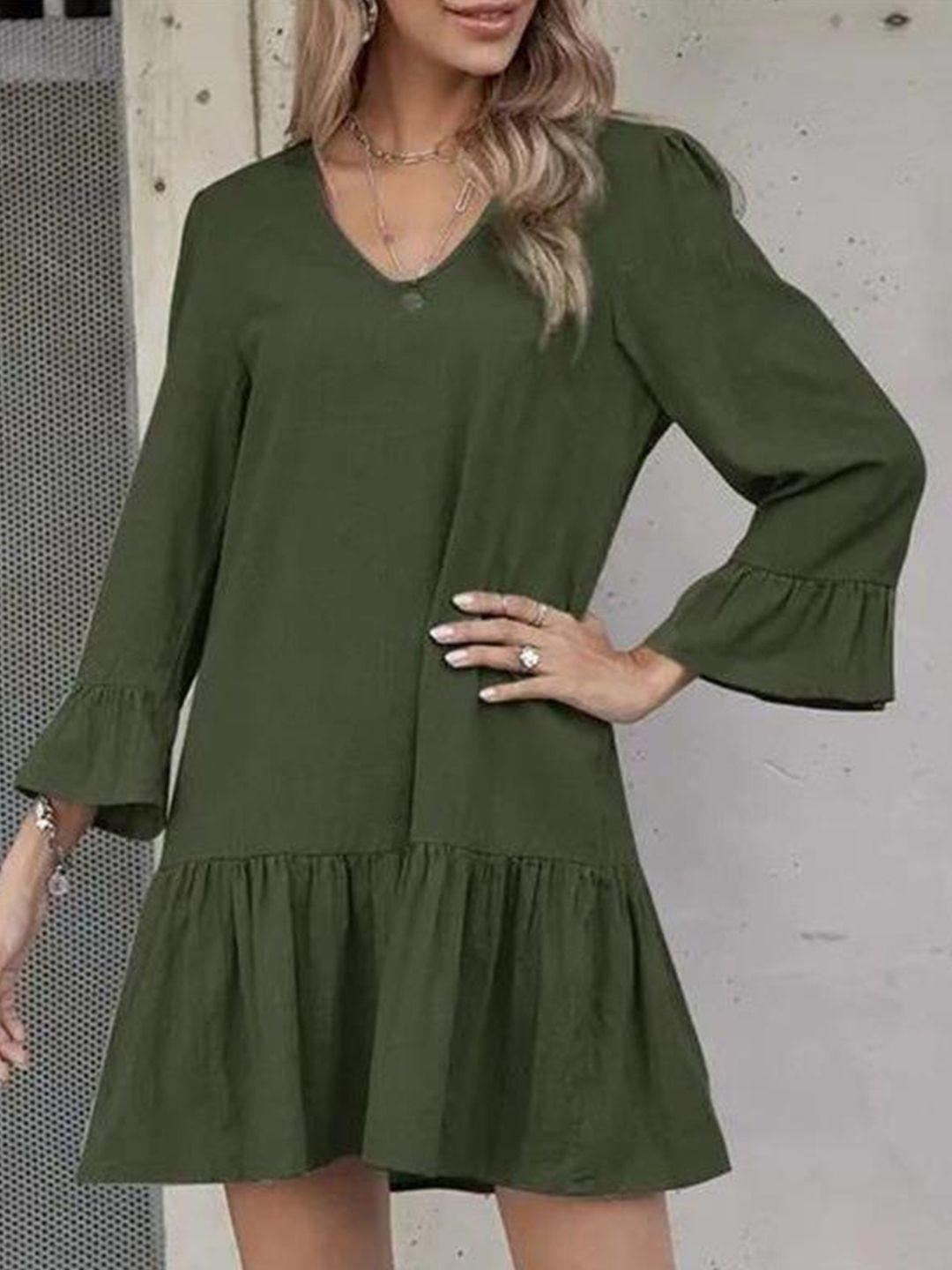 stylecast olive green bell sleeve cotton drop waist dress