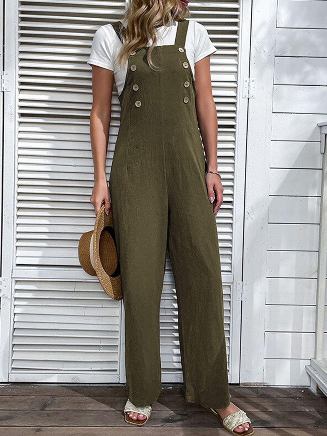stylecast olive green shoulder straps cotton basic jumpsuit