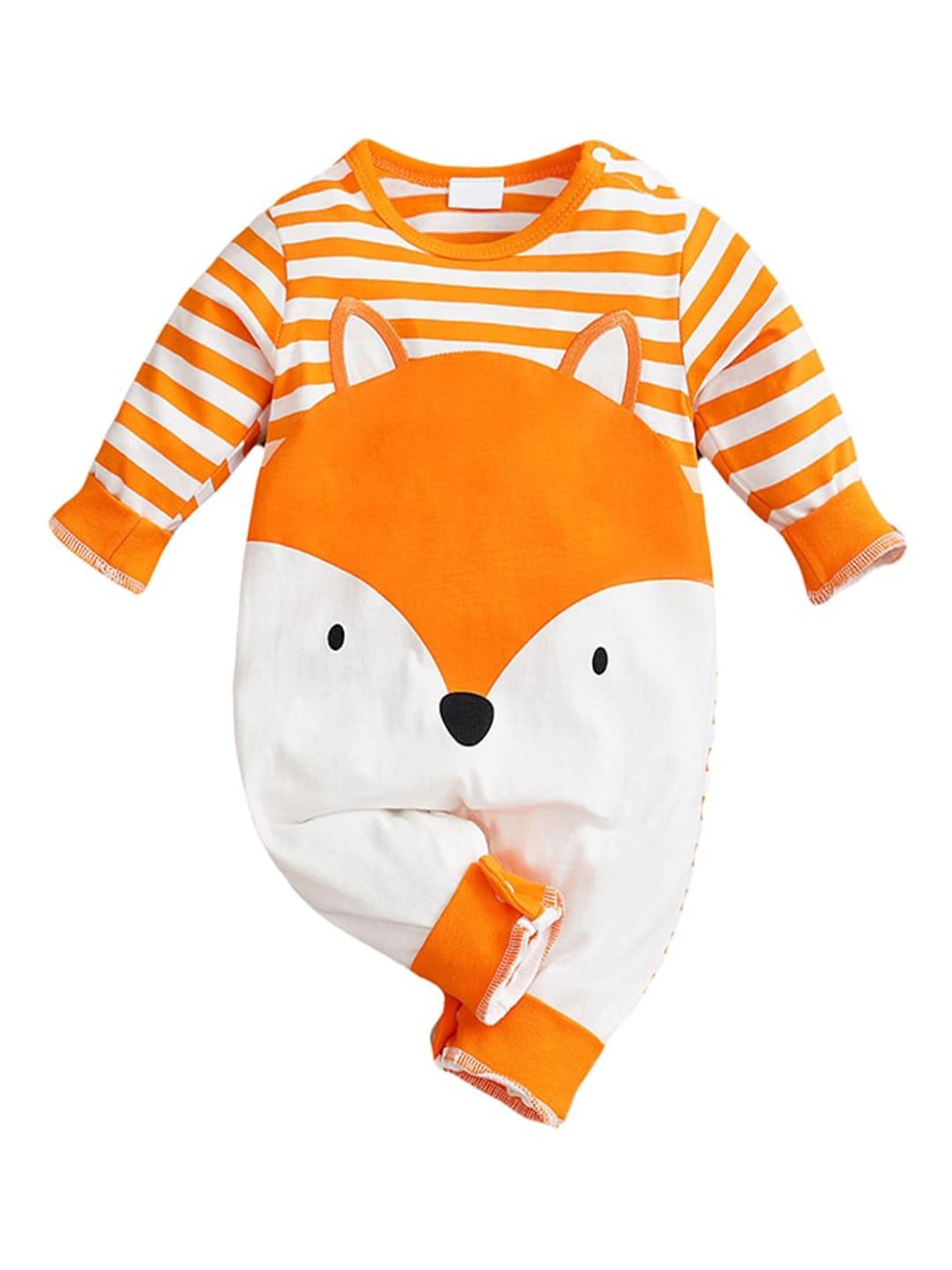 stylecast orange & white infants girls striped pure cotton rompers