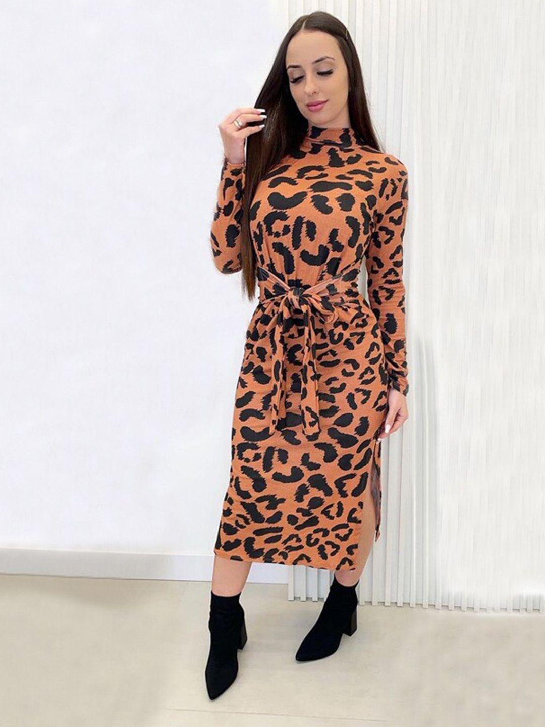 stylecast orange animal printed mock neck bodycon midi dress