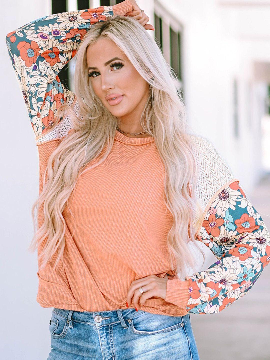 stylecast orange floral printed raglan sleeves top