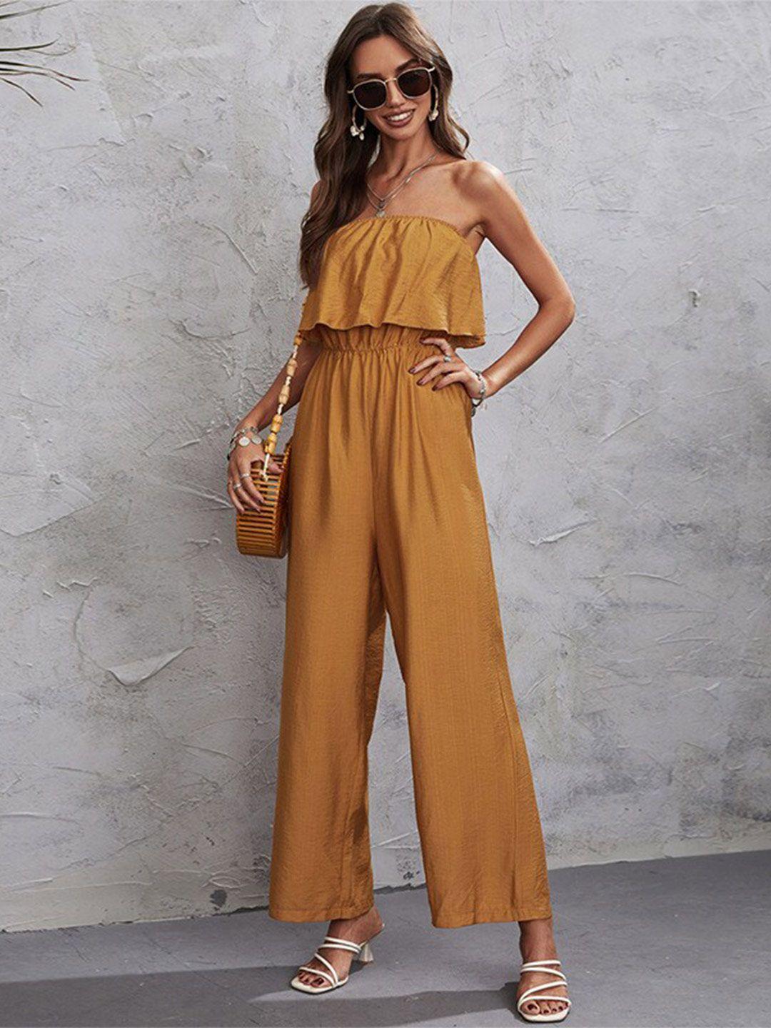 stylecast orange strapless ruffles basic jumpsuit