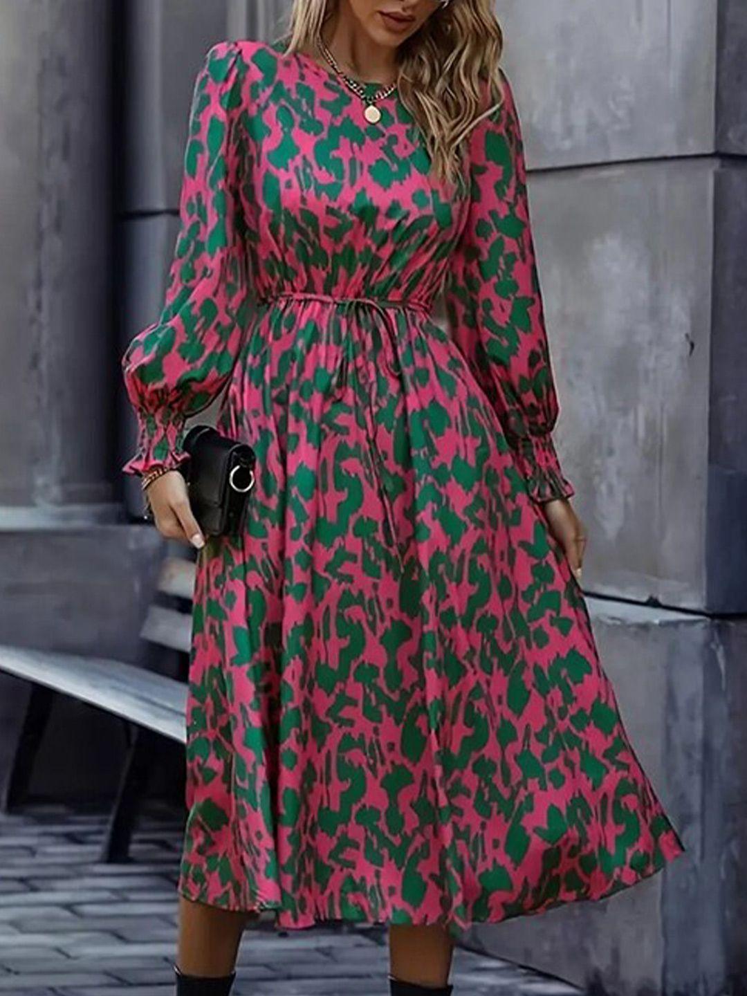 stylecast pink & green print fit & flare midi dress