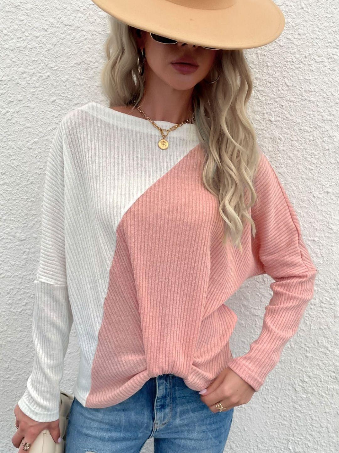 stylecast pink & white colourblocked pullover