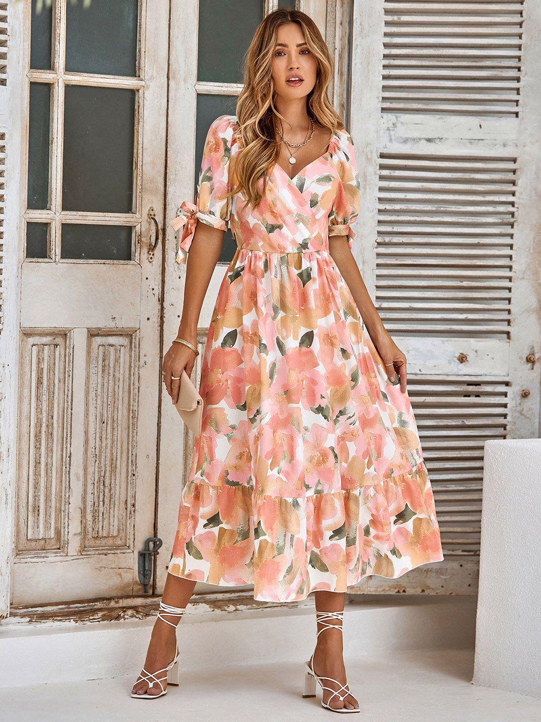 stylecast pink & white floral printed maxi midi dress