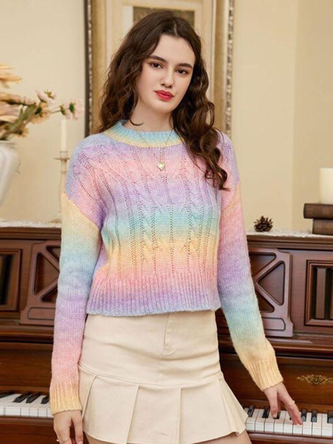 stylecast pink colourblocked acrylic pullover sweater