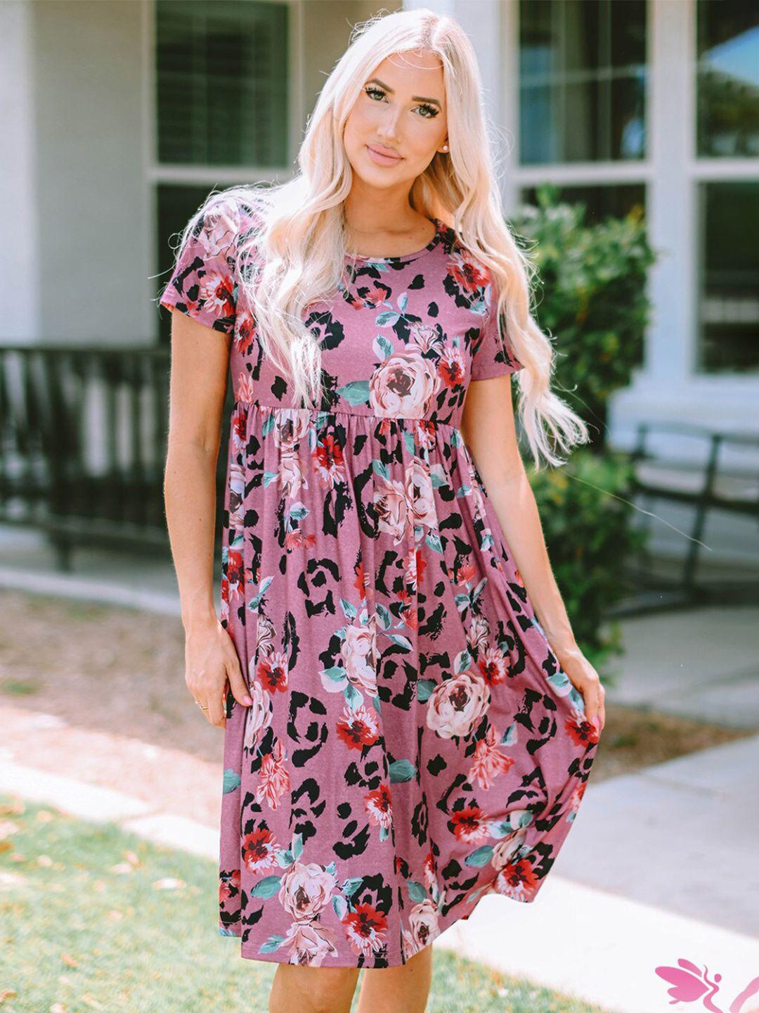 stylecast pink floral printed fit & flare dress