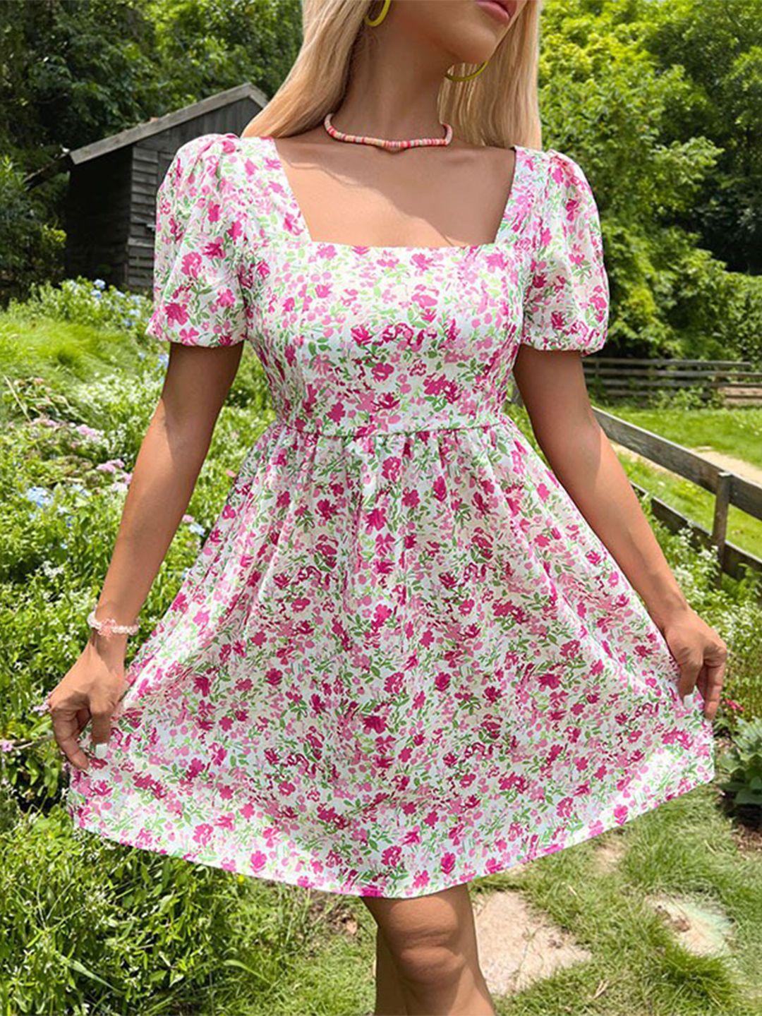 stylecast pink floral printed fit & flare dress